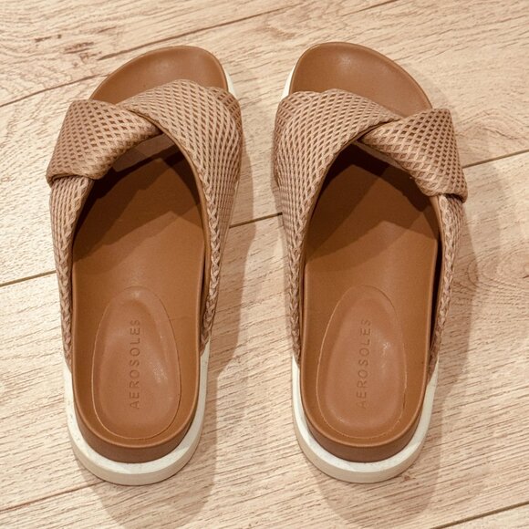 Aerosoles Size 6.5 Women's Baily Nude / Pink Chunky Platform Slide Sandals - Picture 4 of 8